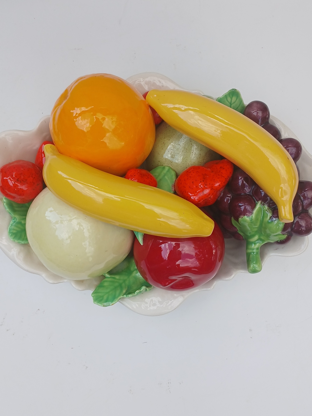 Vintage Ceramic Fruit Centerpiece - Yellow Bananas & Multicolored Fruit